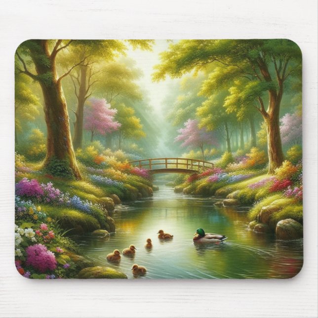 Tapis De Souris Brook de printemps avec canards/fleurs (Devant)