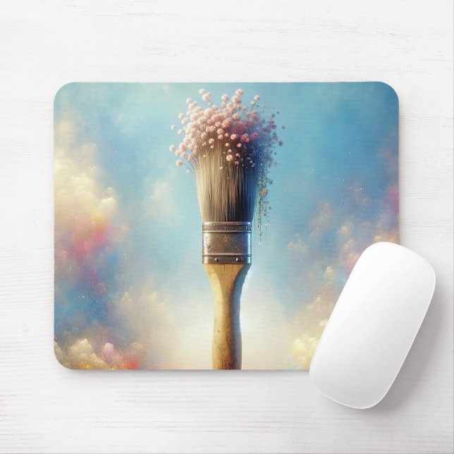Tapis De Souris Brosse à peinture avec le souffle de bébé rose (Avec souris)