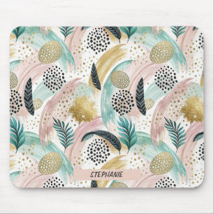 Tapis De Souris Brosse botanique et Abstraite or
