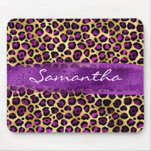 Tapis De Souris Brosse Leopard violet et d'or
