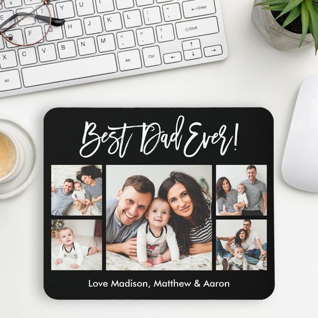 Tapis De Souris Brosse moderne Script 5 Photos Meilleur Papa Jamai (Customize to change your personalized text size or text style.)