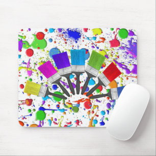 Tapis De Souris Brosses à peinture arc-en-ciel sur plaques