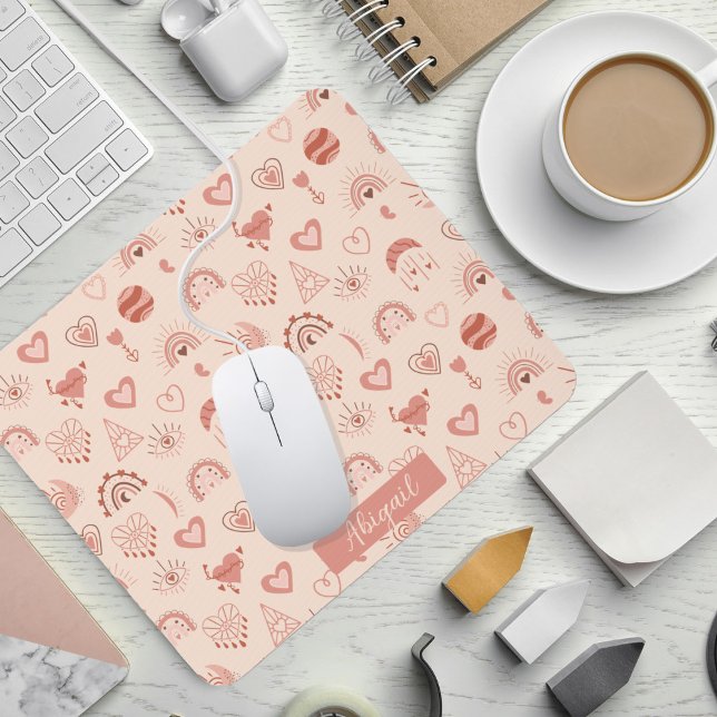 Tapis De Souris Brouiller | Terracotta Boho Heart Nom du Motif à t (Créateur téléchargé)
