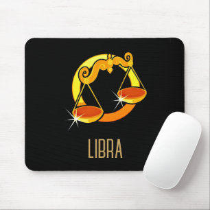 Tapis De Souris Brown et or Libra signe zodiaque noir