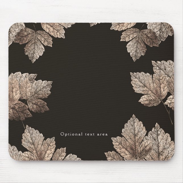Tapis De Souris Brown foncé et bronze Feuilles Rustic Fall Glam (Devant)