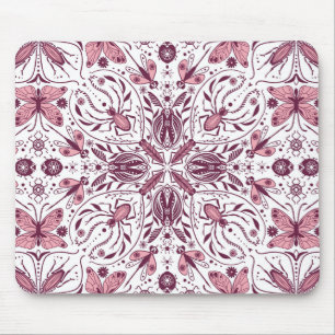 Tapis De Souris Buissons, magenta foncé et rose sur blanc