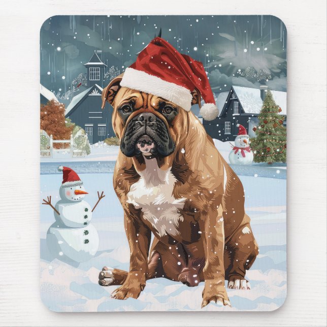 Tapis De Souris Bull Mastiff Chien hiver Merveilles pays Noël Joie (Devant)