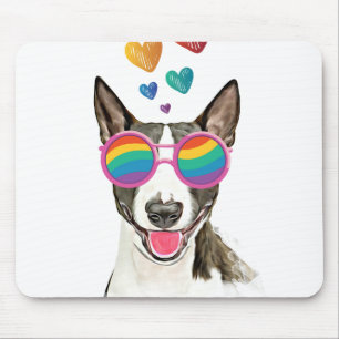 Tapis De Souris Bull Terrier Chien avec Coeurs Saint-Valentin