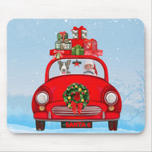Tapis De Souris Bull Terrier Chien En Voiture Avec Le Père Noël