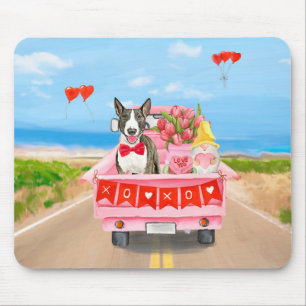 Tapis De Souris Bull Terrier Chien Saint-Valentin Camion Cœurs