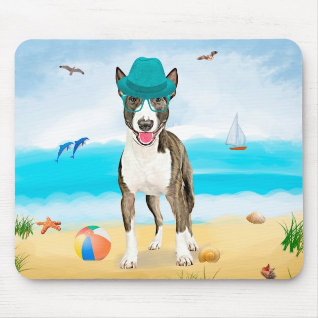 Tapis De Souris Bull Terrier Dog sur la plage (Devant)