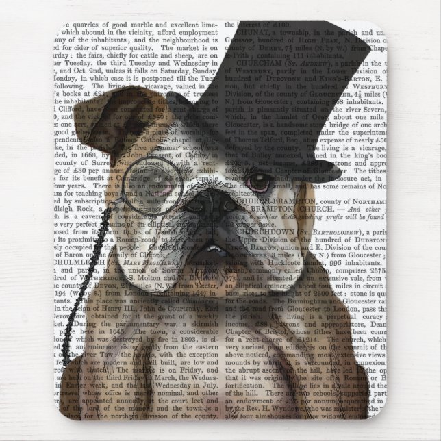 Tapis De Souris Bulldog anglais, Hound officiel et Casquette (Devant)