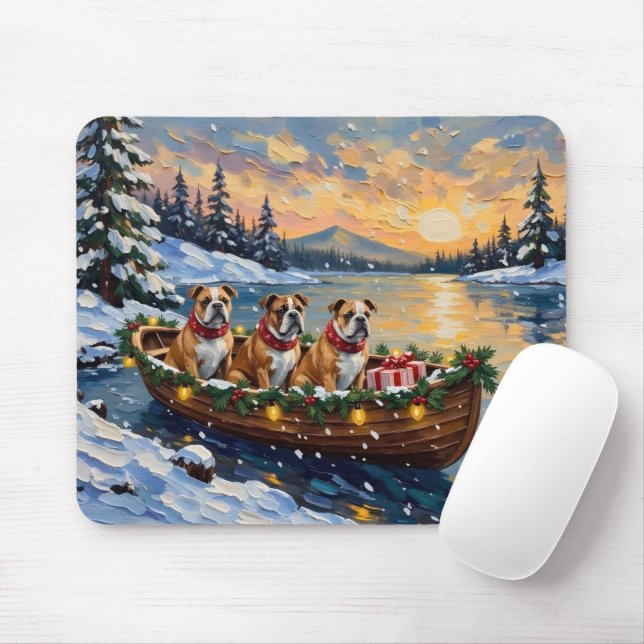 Tapis De Souris Bulldog Christmas Boat Holiday (Avec souris)