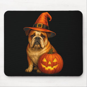 Tapis De Souris Bulldog Halloween Chien Sorcière Citrouille Design