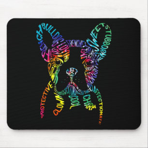 Tapis De Souris Bulldog Typographie Tie Dye Art d'écriture Frenchi