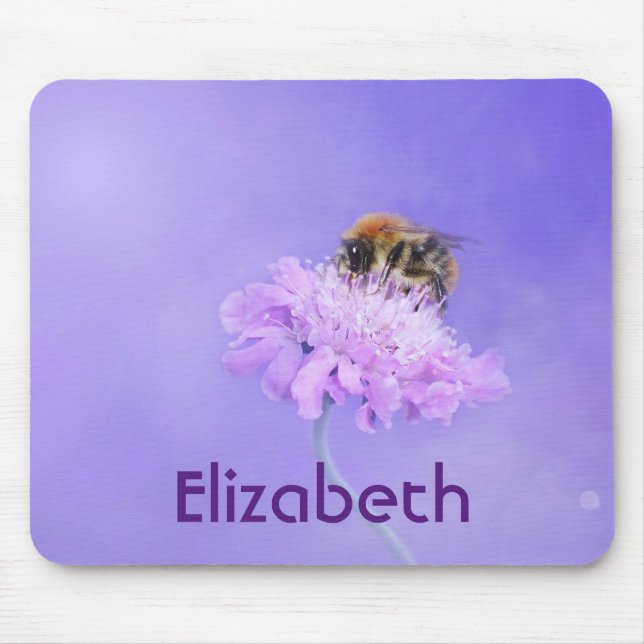 Tapis De Souris Bumble Bee perché sur une fleur rose Personnalisé (Devant)