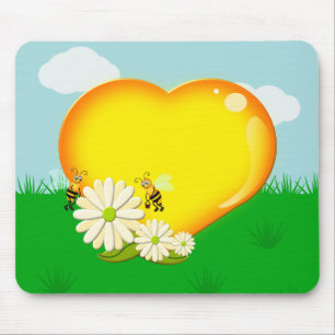 Tapis De Souris Bumble Bees and a Honey Heart