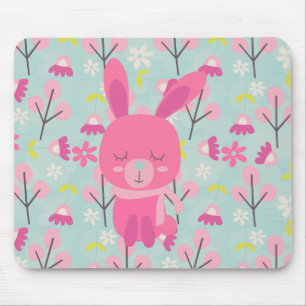 Tapis De Souris Bunnies et fleurs roses