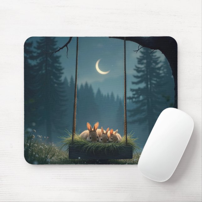 Tapis De Souris Bunnies Nichés dans un nid à ailes (Avec souris)