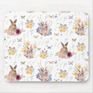 Tapis De Souris Bunny fête la fête de Pâques avec des papillons