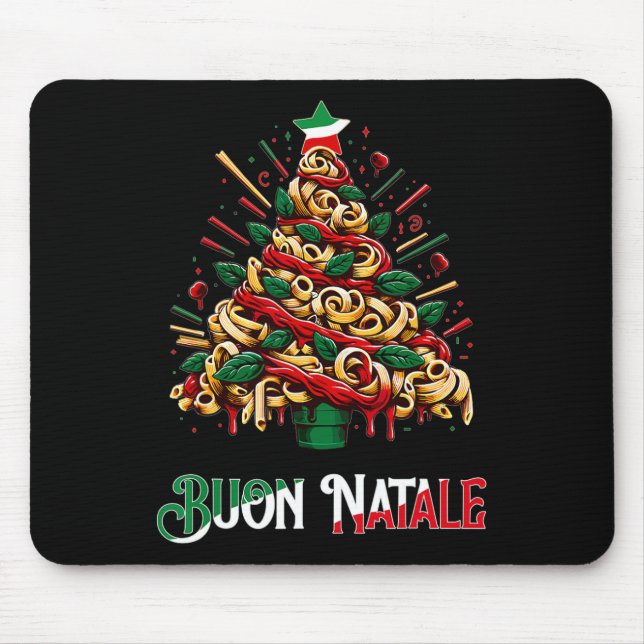 Tapis De Souris Buon natale italie pâtes noël arbre xmas (Devant)
