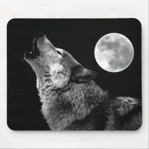 Tapis De Souris BW Wolf Howling at Moon