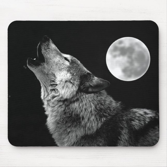 Tapis De Souris BW Wolf Howling at Moon (Devant)