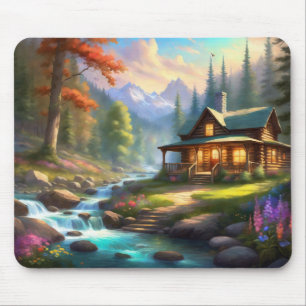 Tapis De Souris Cabine dans le Woods Mountain Stream