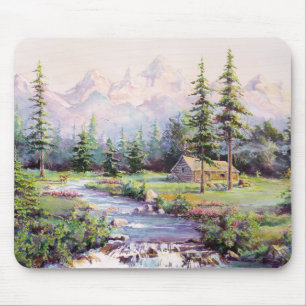 Tapis De Souris CABINE de RONDIN de MONTAGNE par SHARON SHARPE