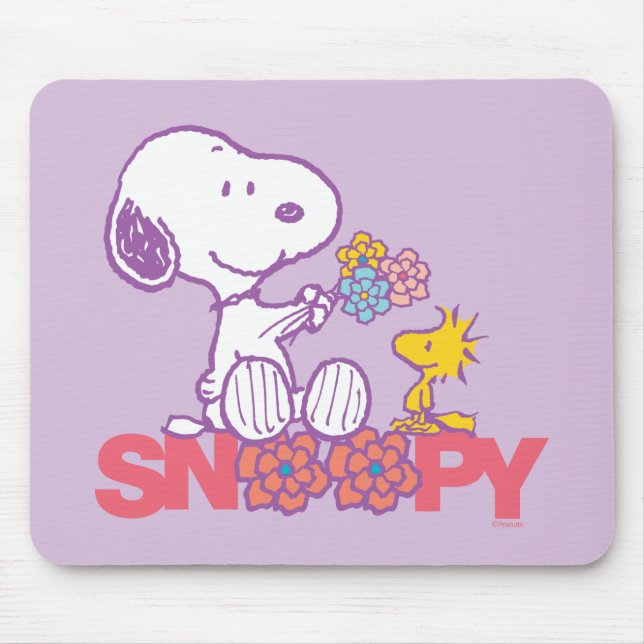 Tapis De Souris cacahuètes | Snoopy & Woodstock Flowers (Devant)