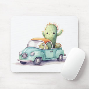 Tapis De Souris Cactus Aquarelle En Camion Rétro