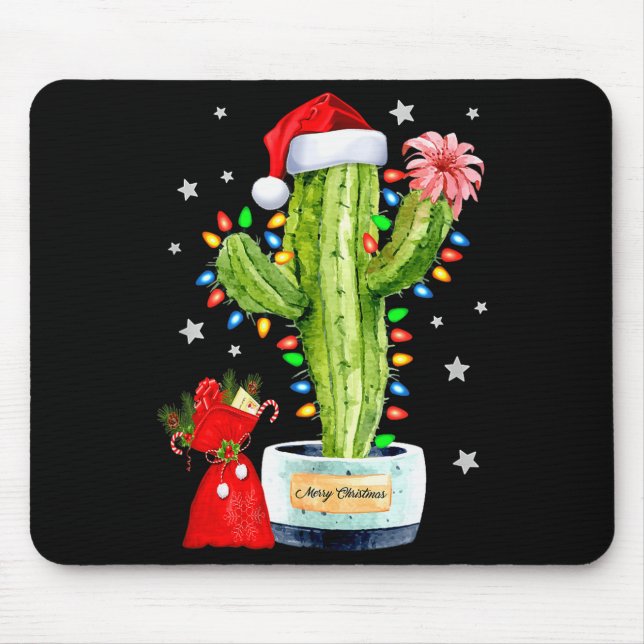 Tapis De Souris Cactus Christmas Sweater Lights Santa Xmas Plant L (Devant)