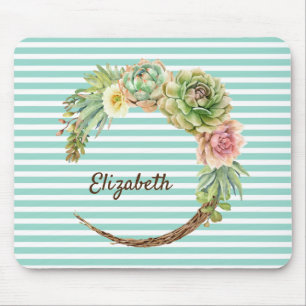 Tapis de souris Cactus sur rayures vertes menthe