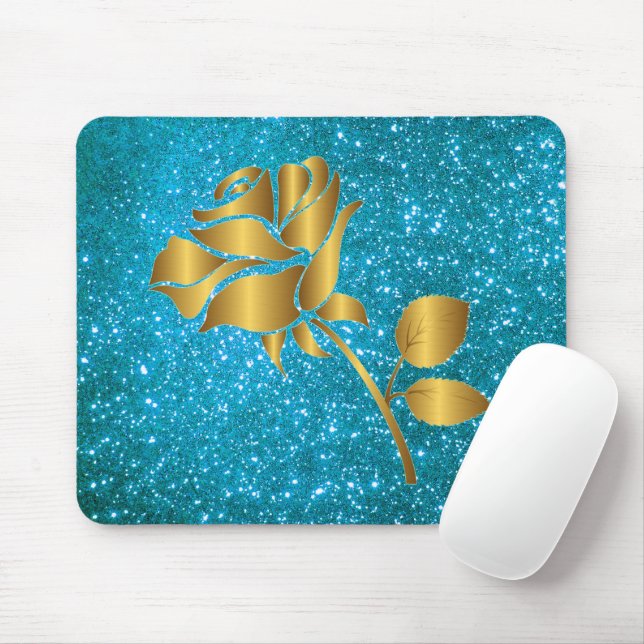 Tapis De Souris Cadeau de luxe Floral Blue Gold Parties scintillan (Avec souris)