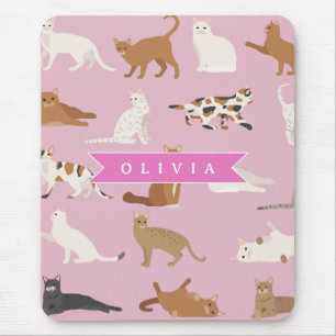 Tapis De Souris Cadeau Personnalisé Motif de Chat Rose Mignon pour