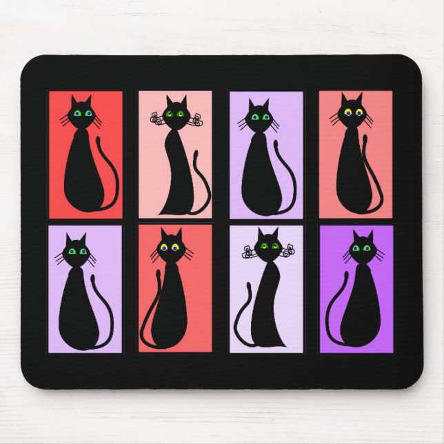 Tapis De Souris Cadeaux d'art de bruit de chats noirs (Devant)