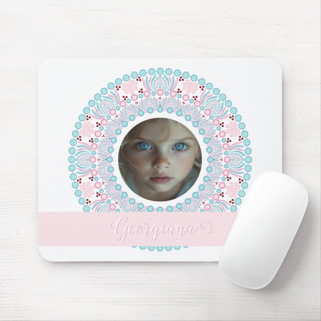 Tapis De Souris Cadre personnalisé Pastel rose et bleu Mandala (Avec souris)
