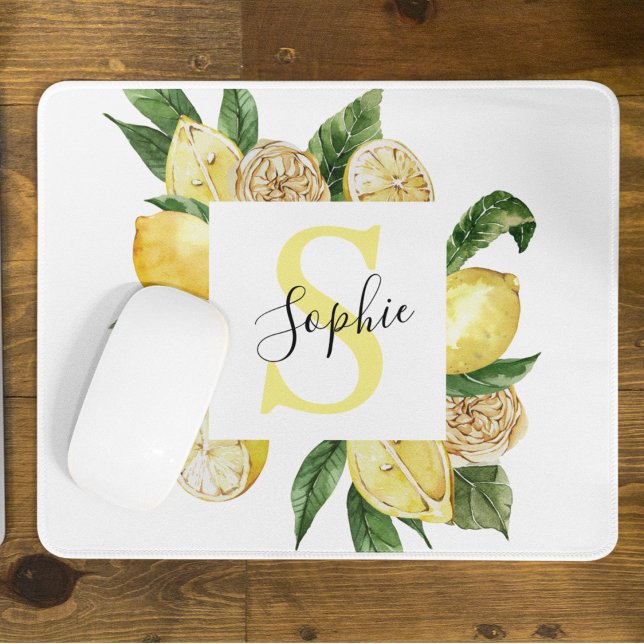 Tapis De Souris Cadres et Feuilles de citrons jaunes modernes avec (Créateur téléchargé)