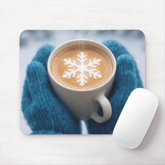 Tapis De Souris Café d'hiver avec mitaines et flocon de neige (Avec souris)
