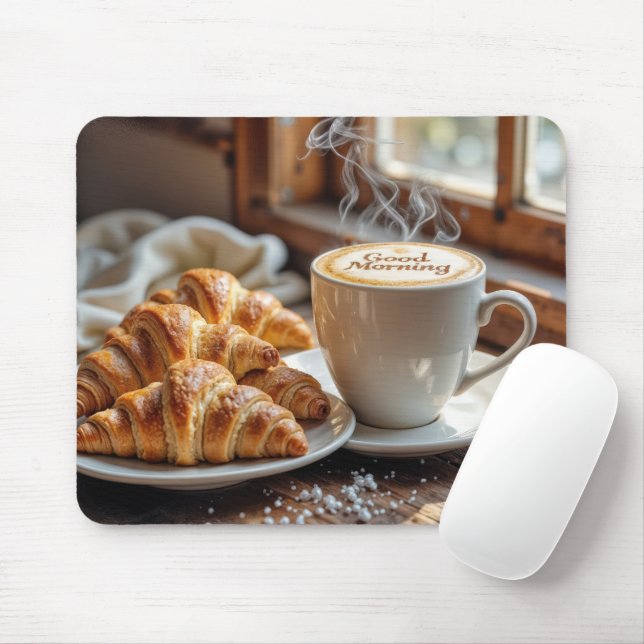 Tapis De Souris Café Du Matin Avec Croissants (Avec souris)