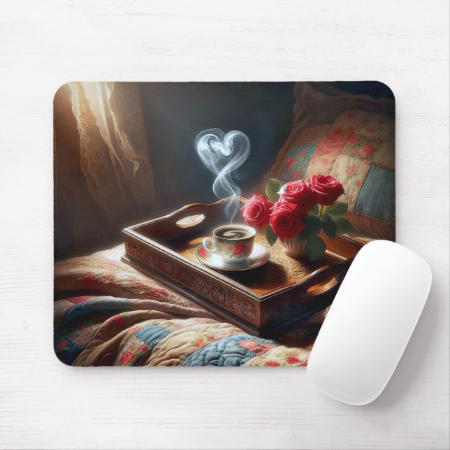 Tapis De Souris Café Du Matin Sur Un Plateau De Petit-Déjeuner (Avec souris)