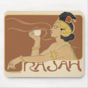 Tapis De Souris Café Rajah Art Nouveau vintage, Dame avec café
