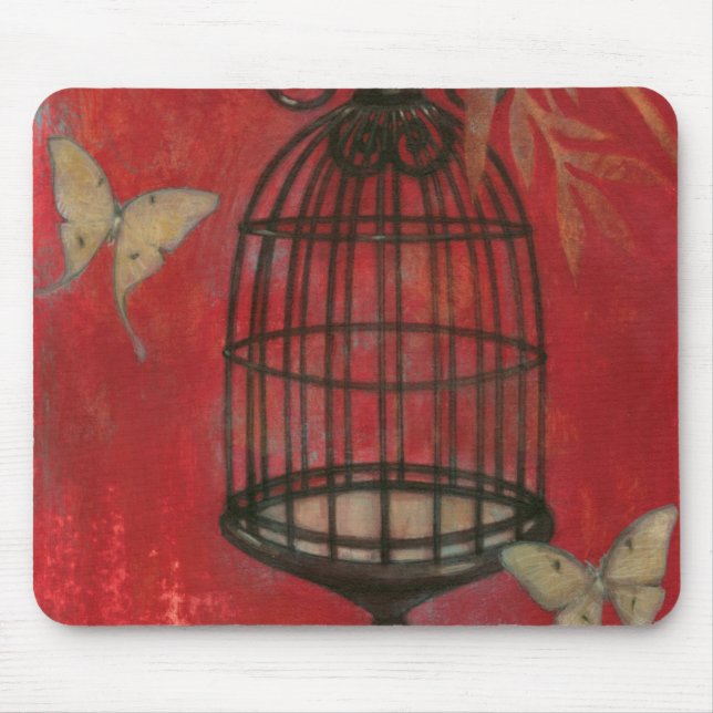 Tapis De Souris Cage d'oiseaux décorative avec papillons (Devant)