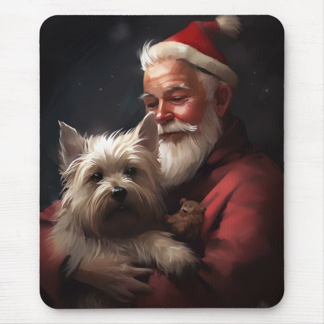 Tapis De Souris Cairn Terrier Avec Noël Festif Du Père Noël (Devant)
