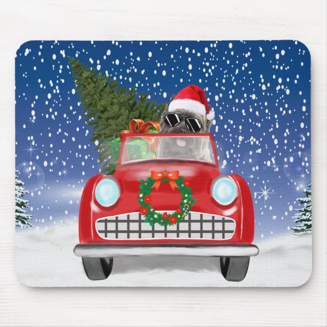 Tapis De Souris Cairn Terrier Chien Conduite Voiture En Neige Noël (Devant)