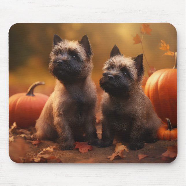 Tapis De Souris Cairn Terrier Chiot Automne Citrouille de plaisir (Devant)