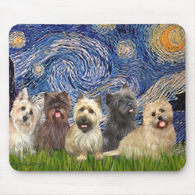 Tapis De Souris Cairn Terriers (Cinq) - Nuit étoilée (Devant)