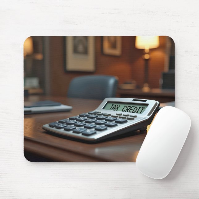 Tapis De Souris Calculateur de crédit d'impôt sur un bureau (Avec souris)