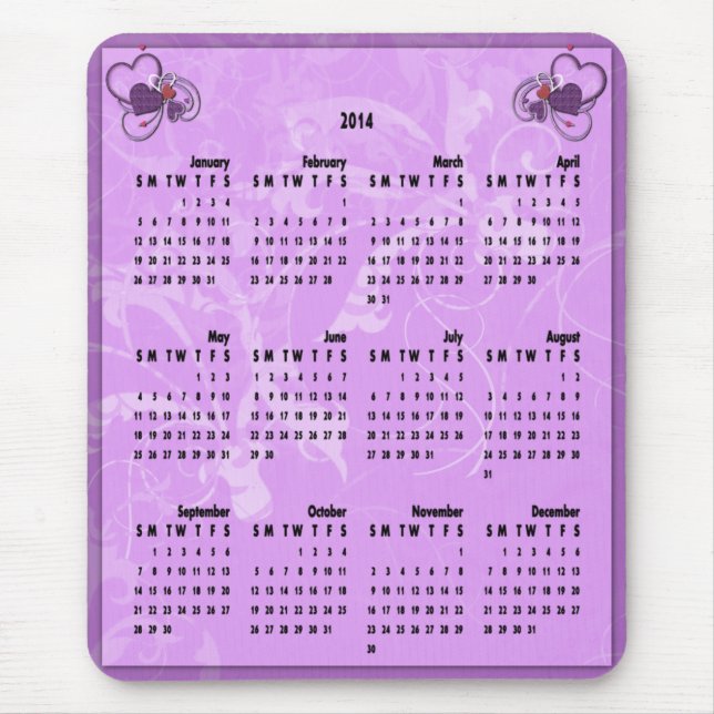 Tapis De Souris Calendrier 2014 Pad de souris - Coeurs dans les to (Devant)