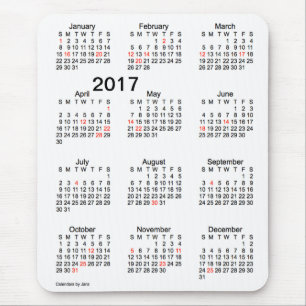Tapis De Souris Calendrier 2017 de vacances de gros caractères par